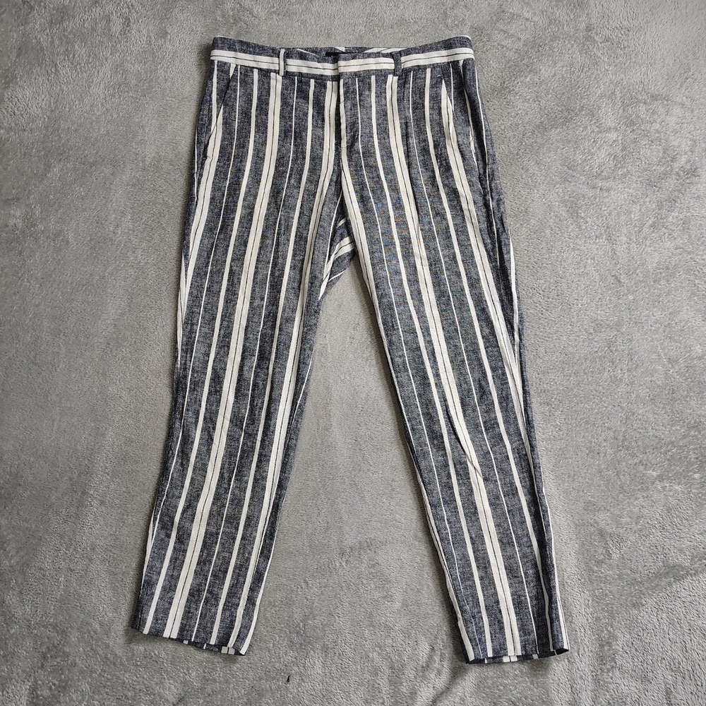 Banana Republic Avery Pants Linen‎ Cotton Stretch Striped Blue White Womens 4
